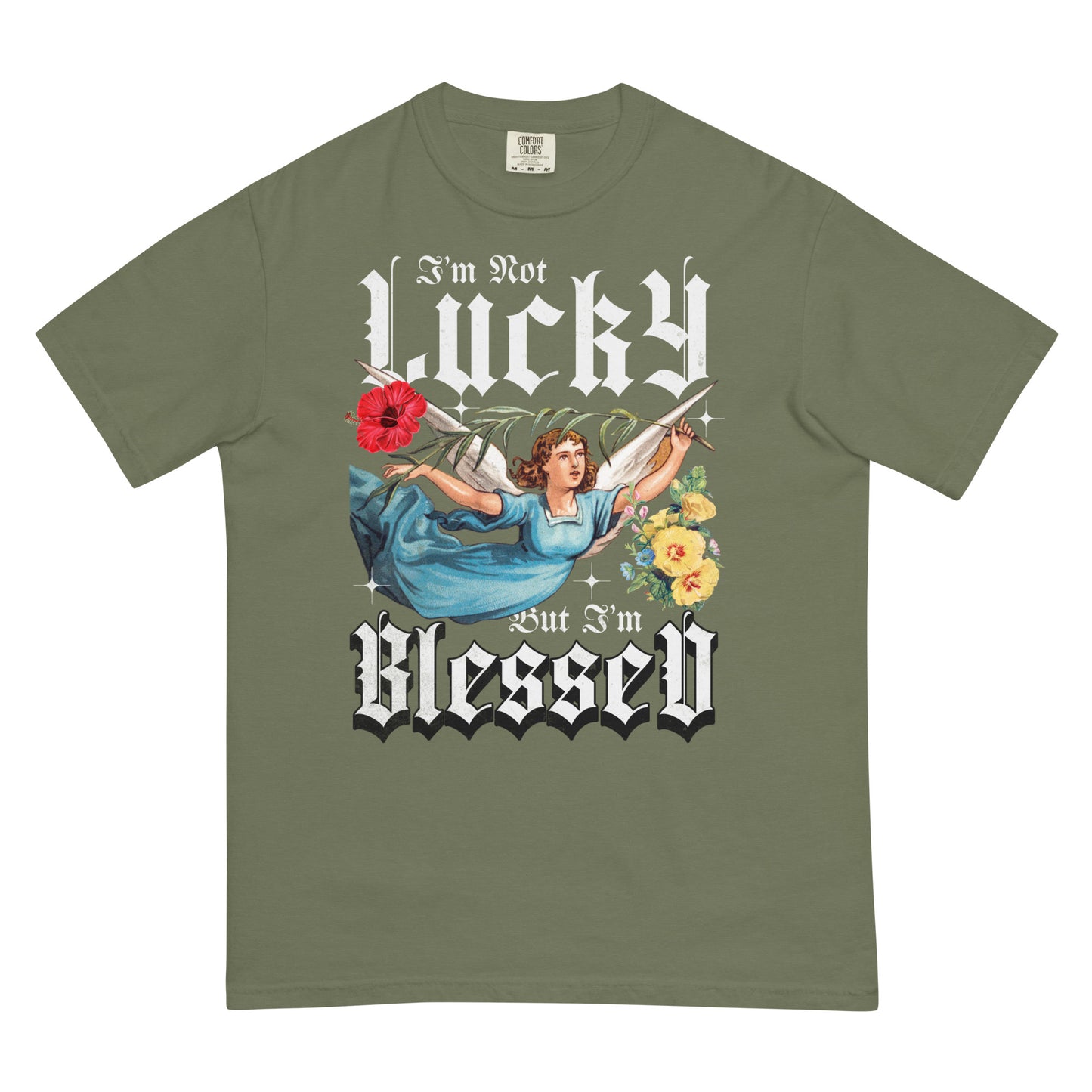 I’m Not Lucky But I’m Blessed Heavyweight T-Shirt Inspirational - Faith & Style | Villains N Saints